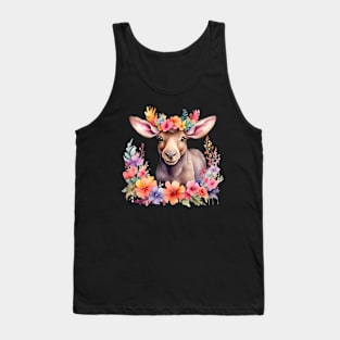 A moose decorated with beautiful watercolor flowers Tank Top
